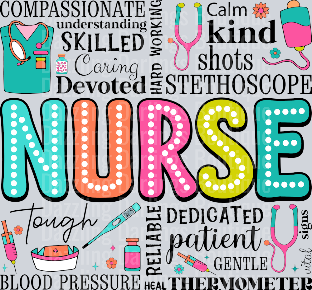 Nurse Typography Marquee Letters Calm Kind Skilled