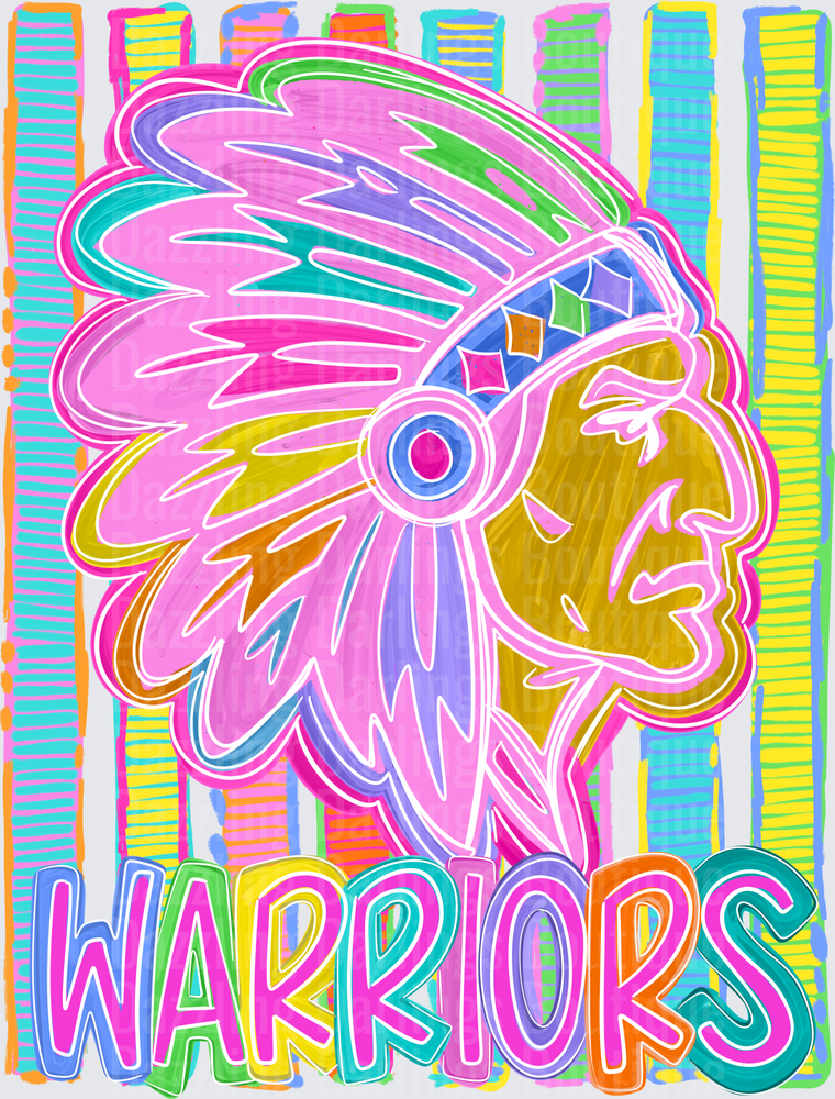 Colorful Neon Warriors Native Chief Mascot Stripe Background