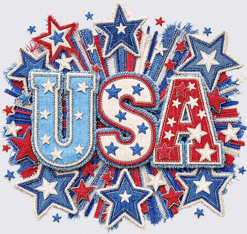 Vintage USA Patriotic Stars Embroidered Style Design