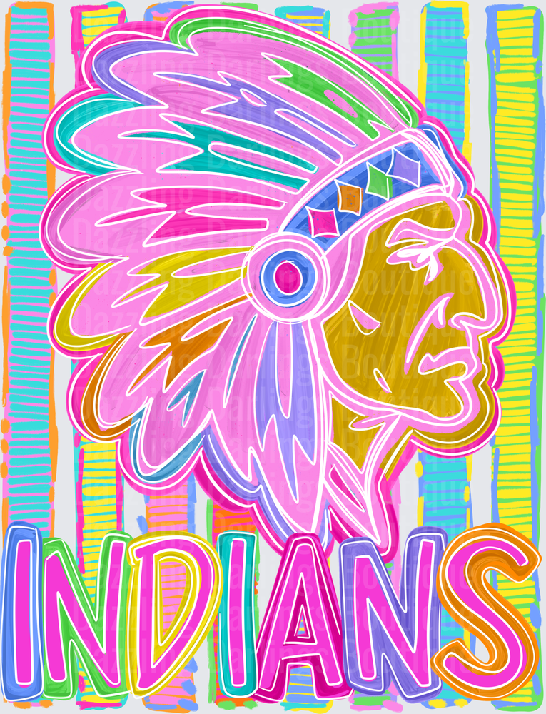 Colorful Neon Indians Native Chief Headdress Mascot Design