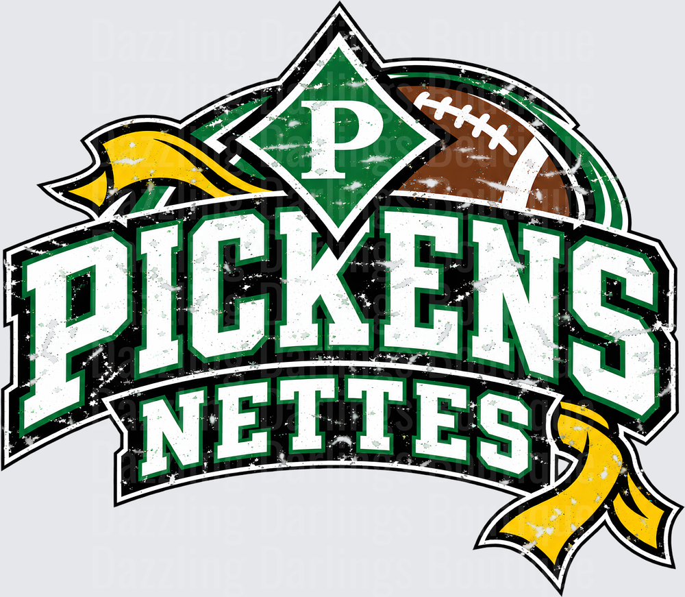 Pickens Nettes Football Distressed Logo Green Gold