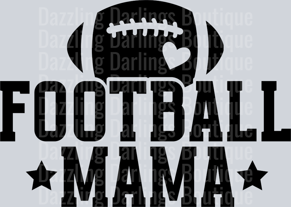 Football Mama Black Football Block Letters Stars
