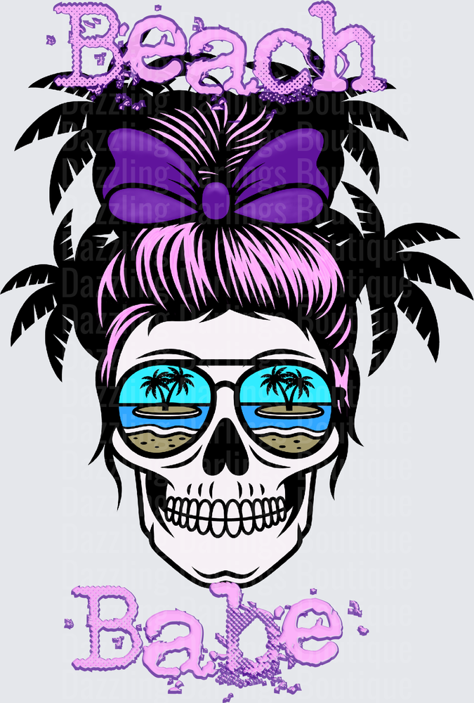 Beach Babe Skull with Messy Bun and Tropical Sunglasses