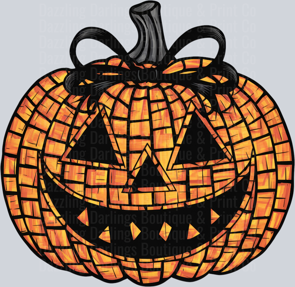 Halloween Fall Pumpkin Mosaic Jack O Lantern Black Bow