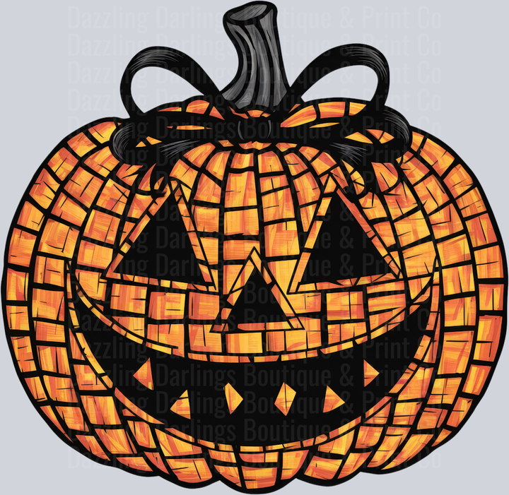 Halloween Fall Pumpkin Mosaic Jack O Lantern Black Bow