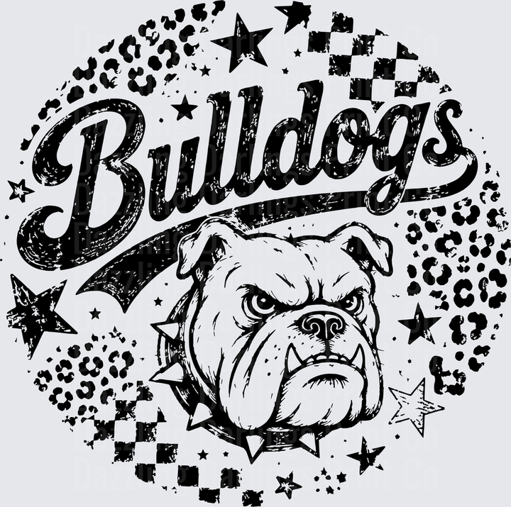 Bulldogs Script Mascot Grunge Leopard Checkered Stars