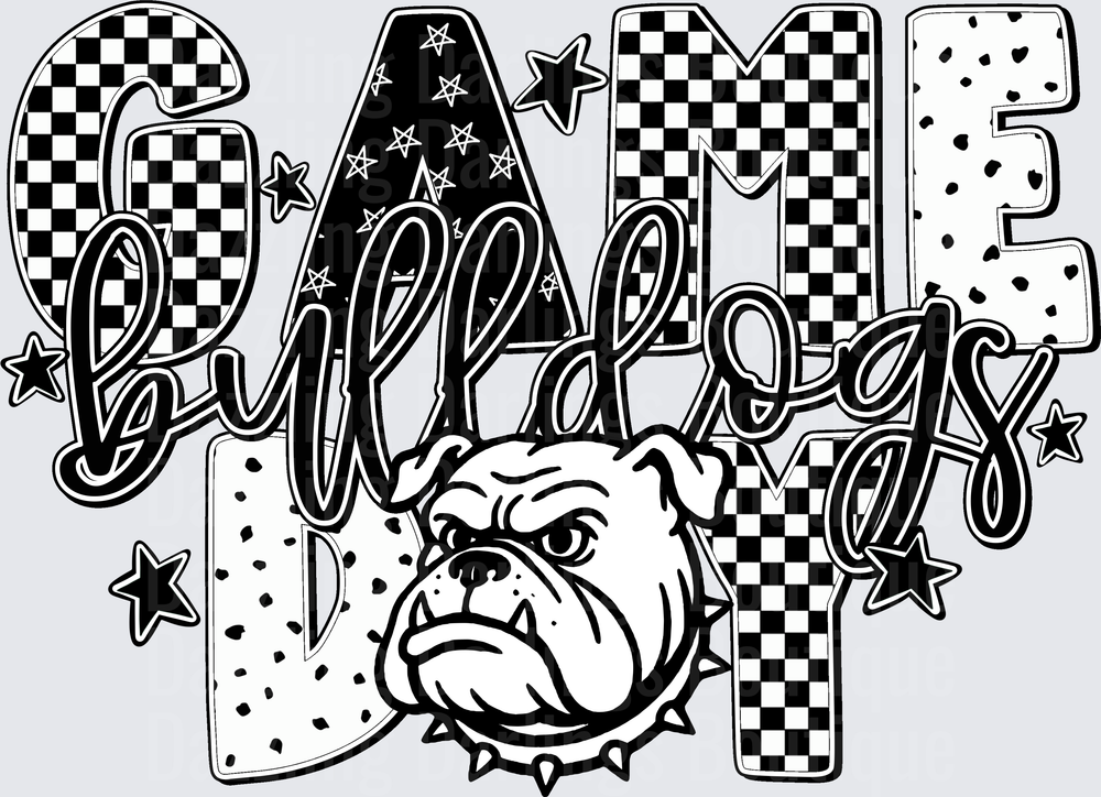 Bulldogs Game Day Checkered Stars Mascot Graphic