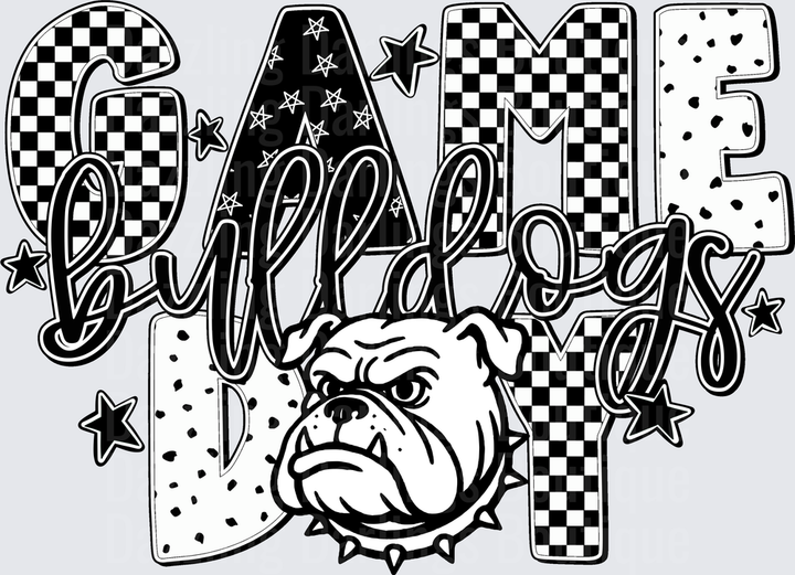 Bulldogs Game Day Checkered Stars Mascot Graphic