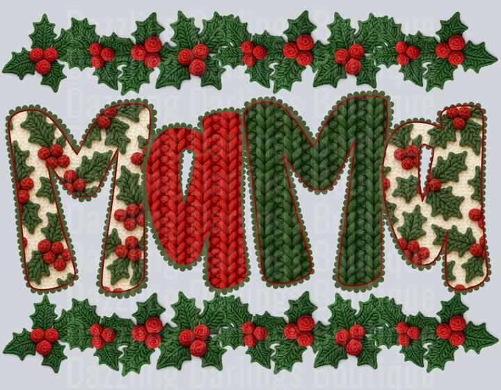 Mama Christmas Knit Holly Border Letters