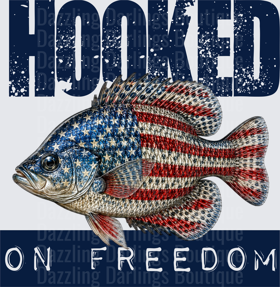 Hooked on Freedom American Flag Fish Patriotic Bass Design