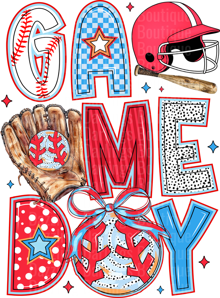 Game Day Baseball Spirit with Helmet Bat and Glove Elements