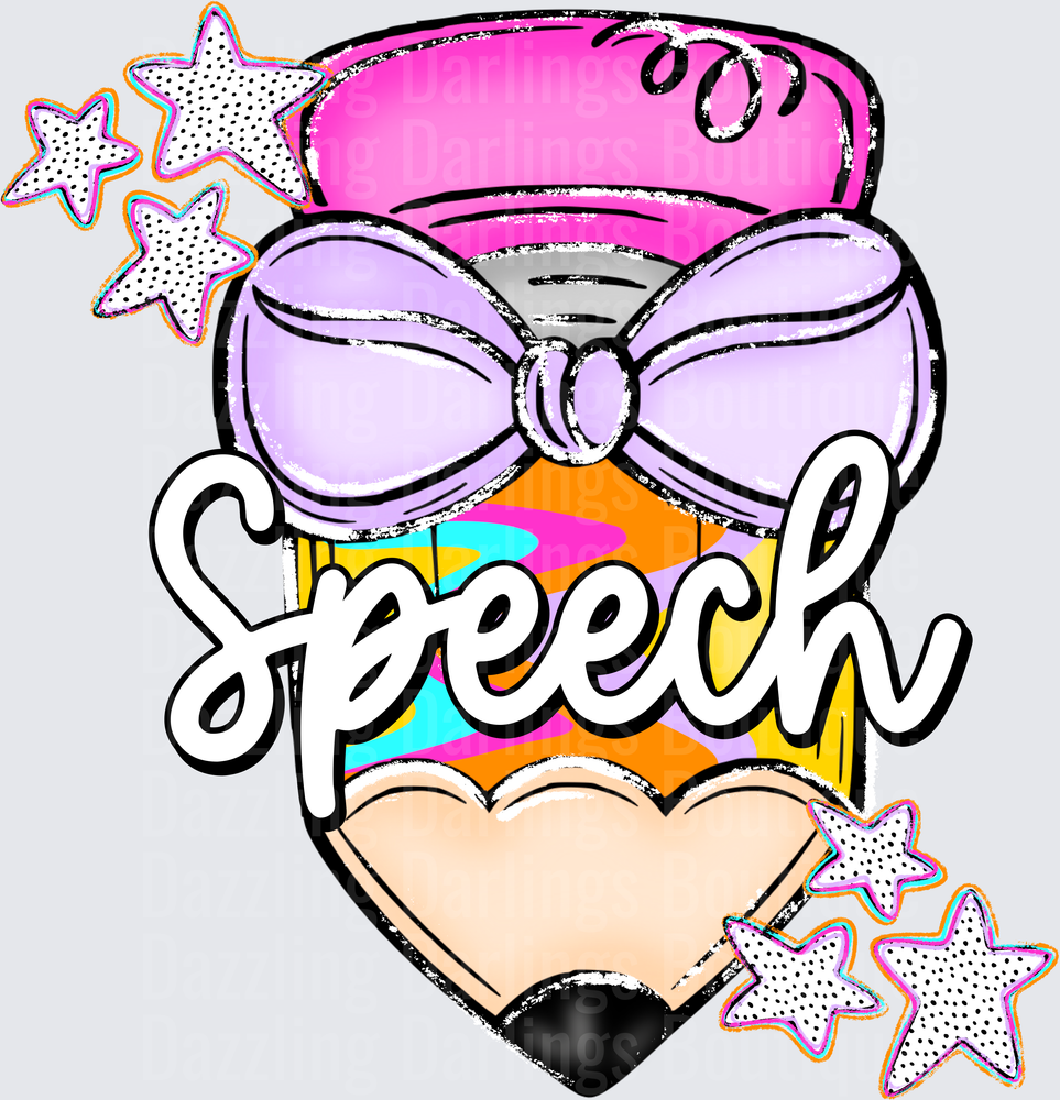 Speech Heart Pencil Purple Bow Stars Colorful Design