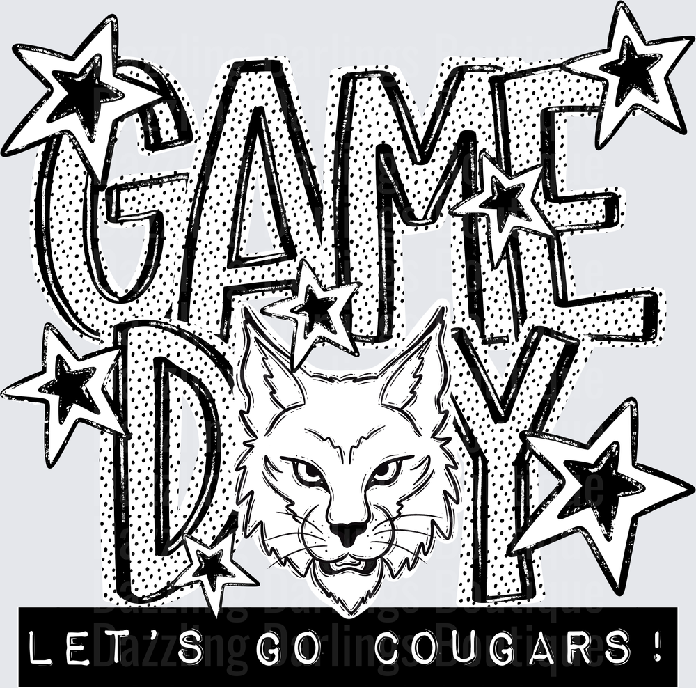 Game Day Let's Go Cougars Mascot Face with Stars