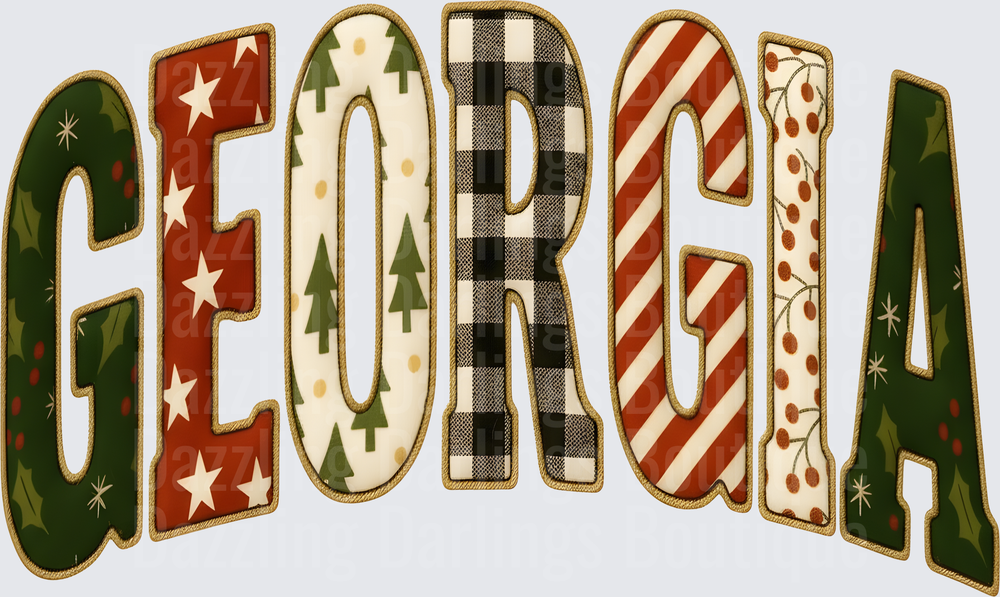 Georgia Christmas Patchwork Arch Letters Holiday Design