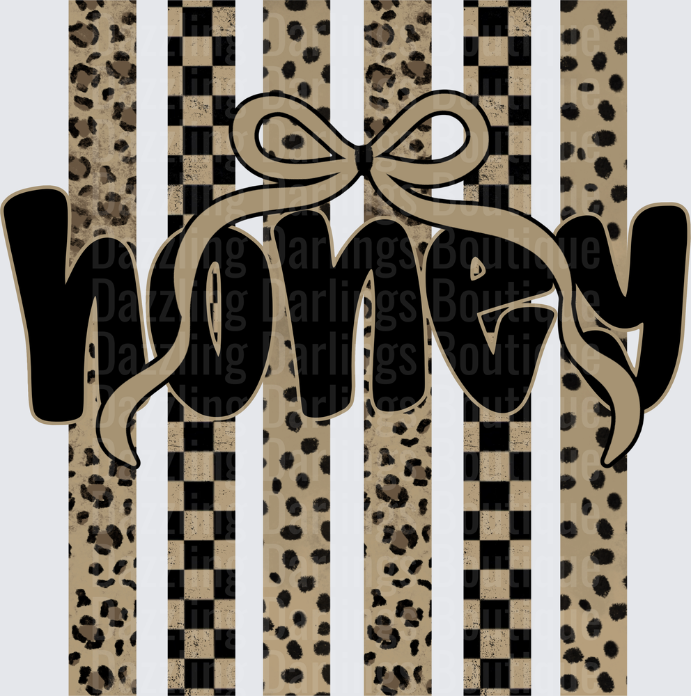 Honey Text with Bow on Leopard Print and Checkered Stripes