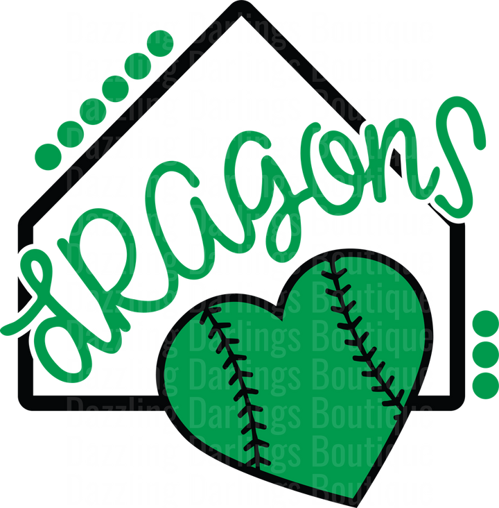 Dragons Baseball Home Plate Heart Design