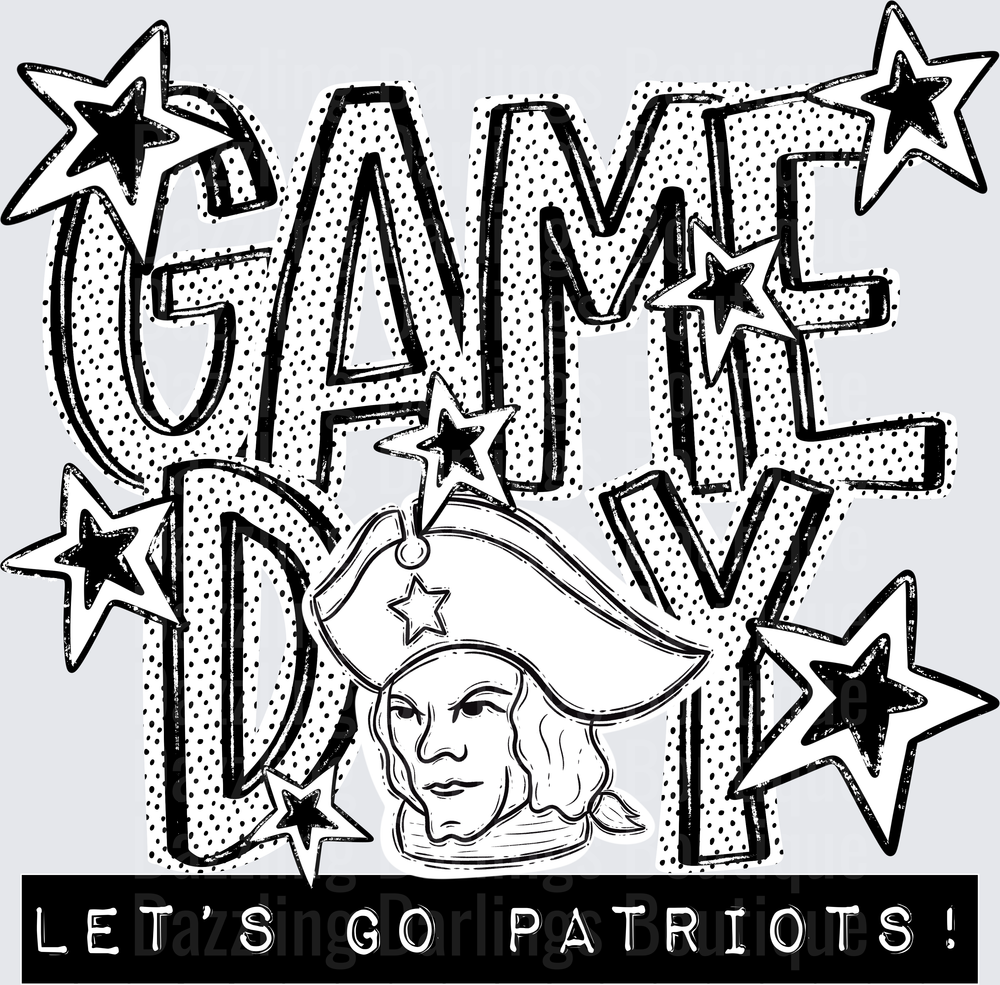 Game Day Let's Go Patriots Minuteman Stars Bold Graphic