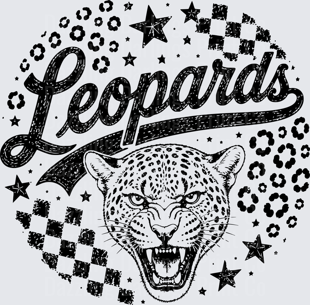 Leopards Script Roaring Big Cat Stars Checkered Mascot