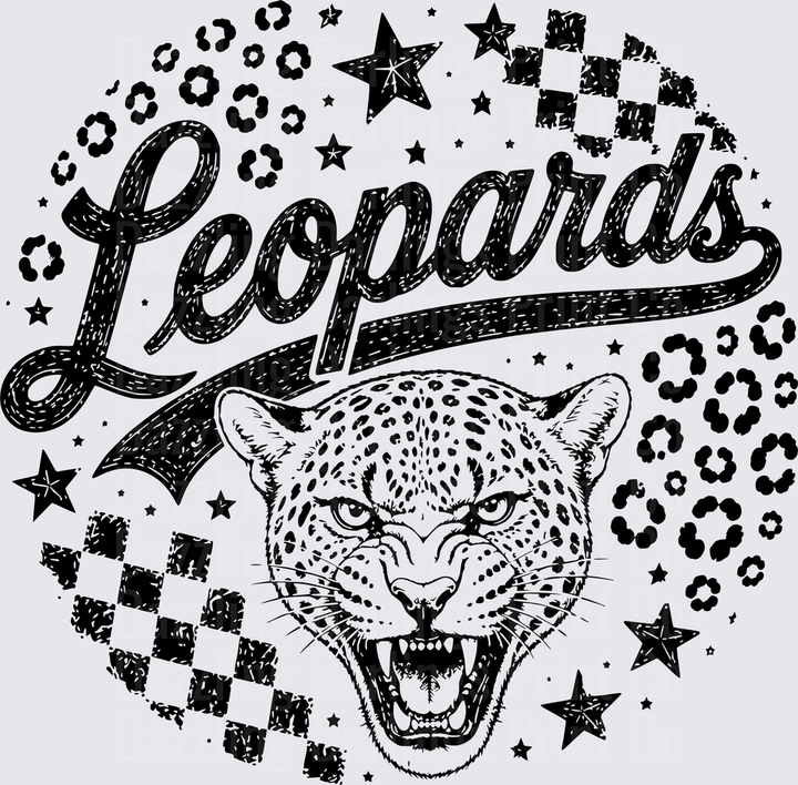 Leopards Script Roaring Big Cat Stars Checkered Mascot