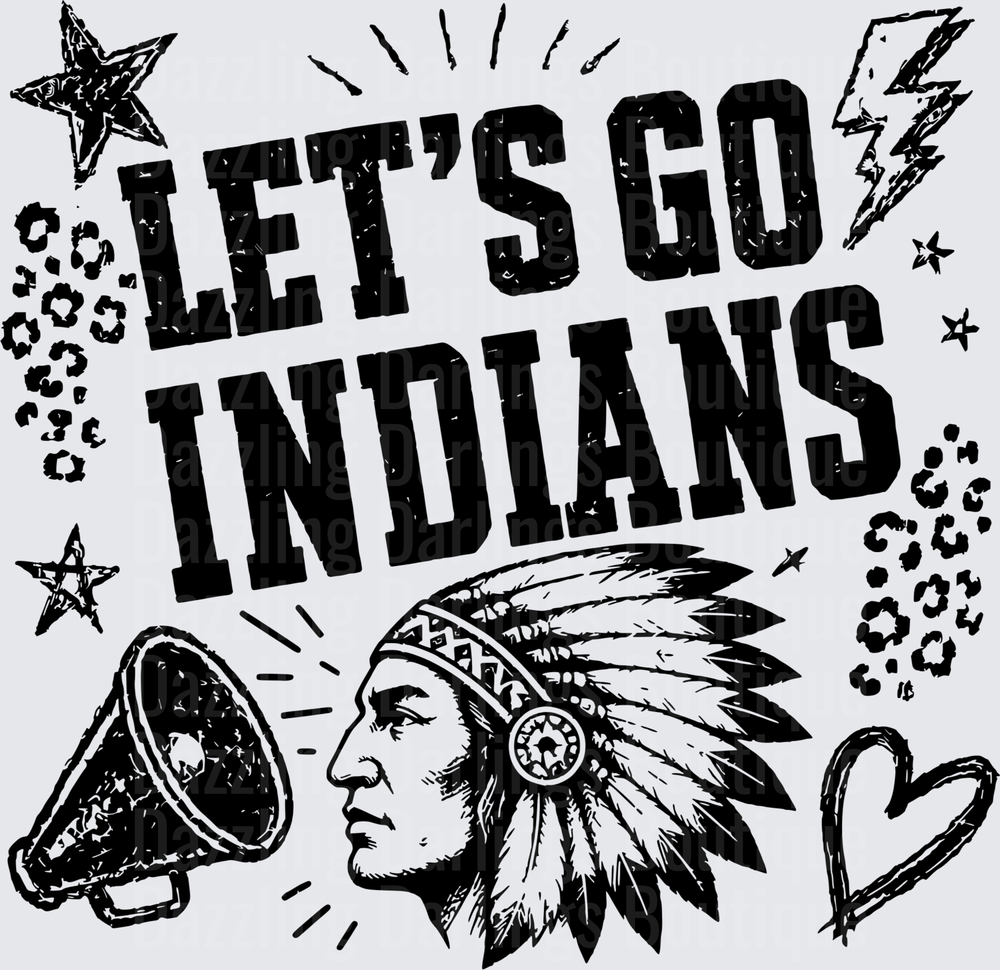 Let's Go Indians Chief Headdress Spirit Cheer Graphic