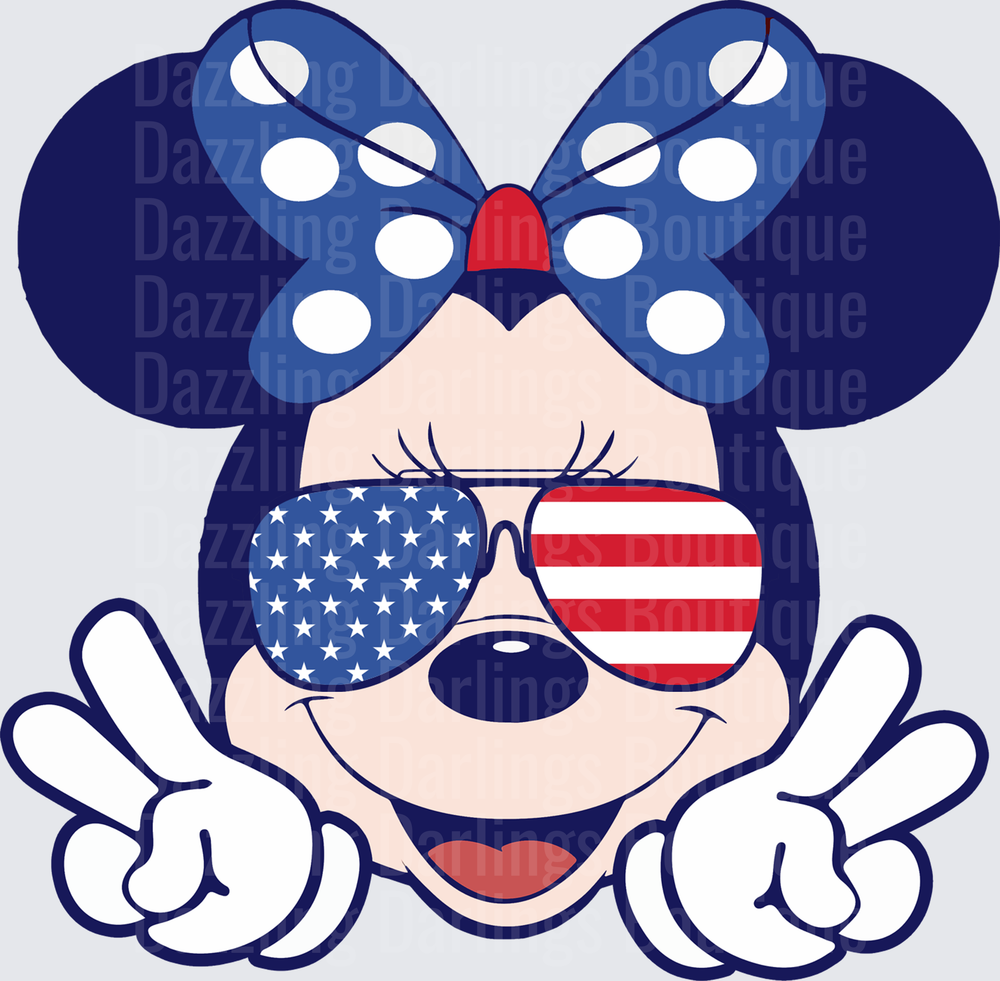 Patriotic Minnie Mouse American Flag Aviators Peace Signs