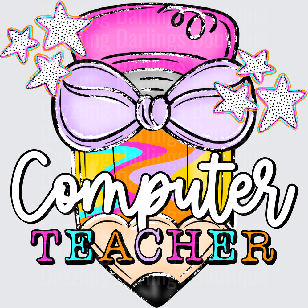 Boho Pencil with Bow and Stars Computer Teacher Design