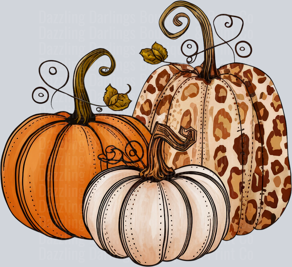 Halloween Fall Pumpkin Trio Orange Leopard Swirl Vines