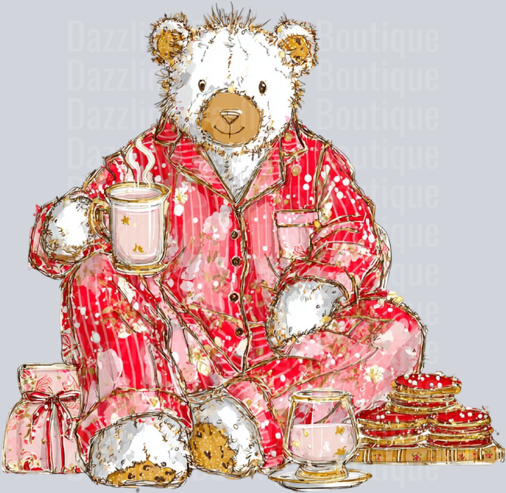 Christmas Teddy Bear Plaid Pajamas Cookies And Cocoa