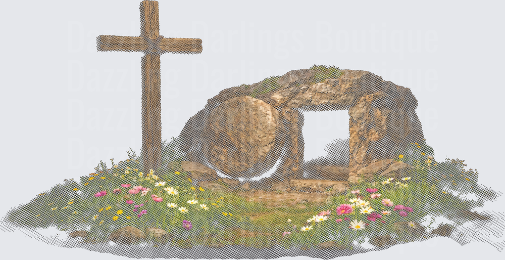 Empty Tomb with Cross and Easter Flowers Resurrection Scene