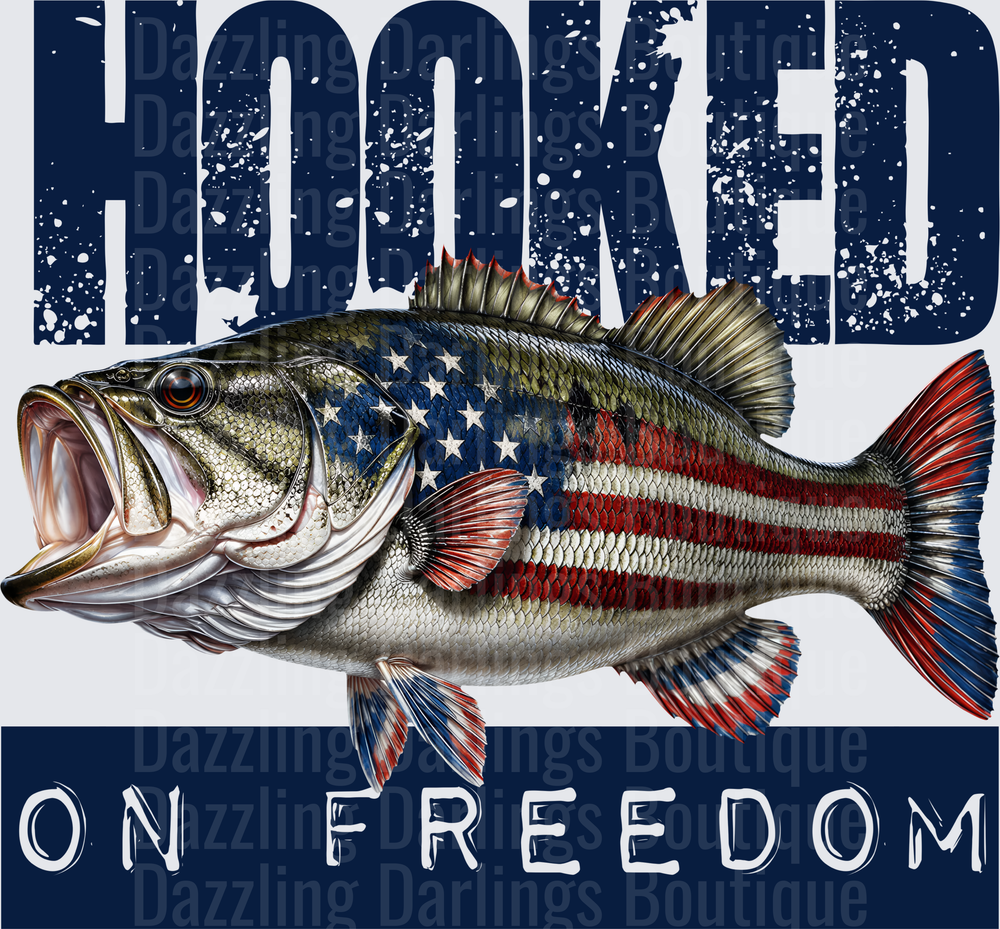 Hooked on Freedom American Flag Bass Fish Patriotic Design
