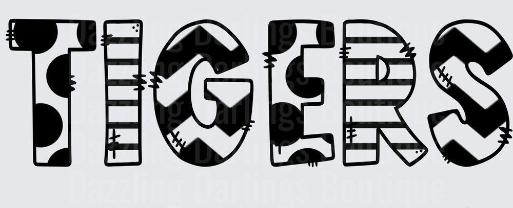Tigers Mixed Pattern Bold Letters Black White Patchwork