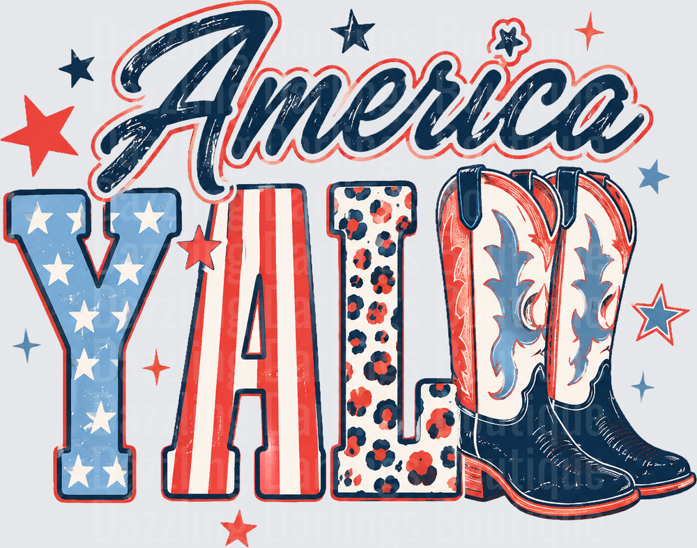 America Yall Patriotic Cowboy Boots Stars Stripes Leopard