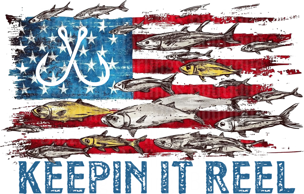 Keepin It Reel American Flag Fishing Design with Crossed Hooks