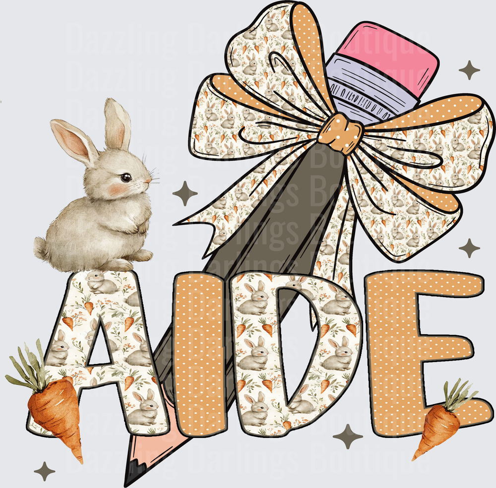 Cute Bunny Rabbit ADF Letters with Bow and Carrots Design