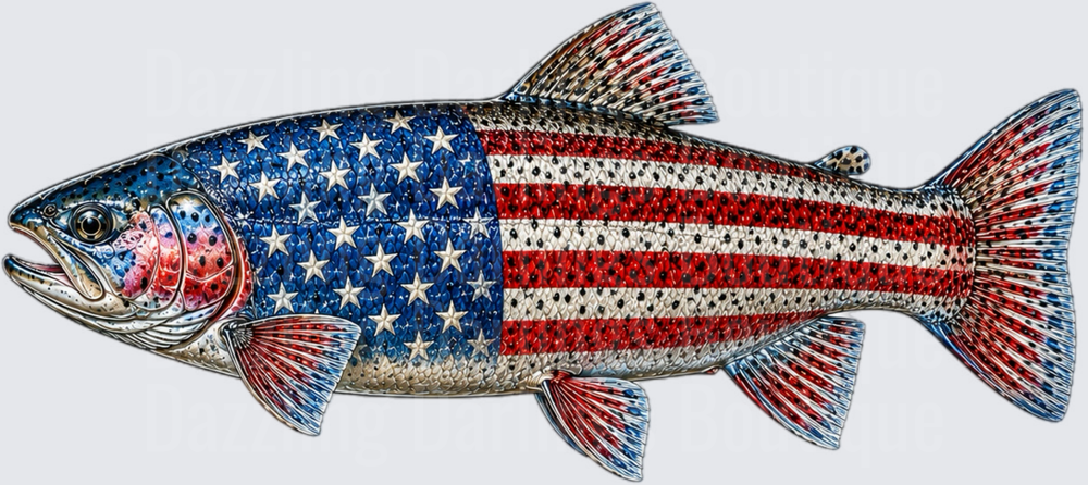 American Flag Patriotic Trout Fish Design