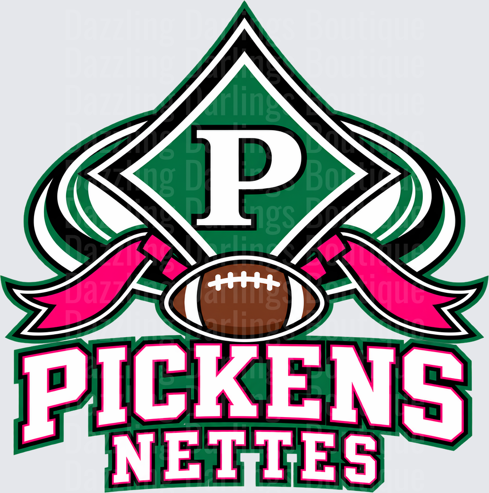 Pickens Nettes Football Logo Green Pink Ribbon Design