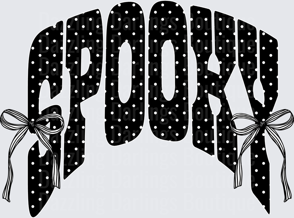 Spooky Black Polka Dot Arched Text with Ribbon Bows
