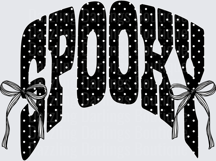 Spooky Black Polka Dot Arched Text with Ribbon Bows