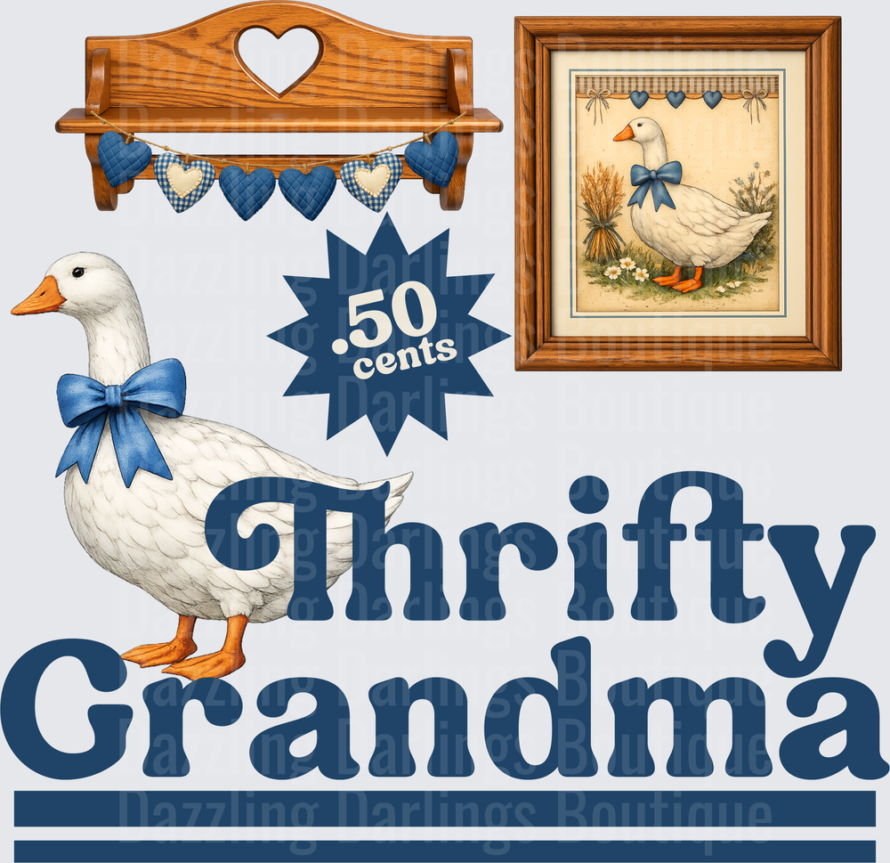 Thrifty Grandma White Goose with Blue Bow Country Farmhouse Design