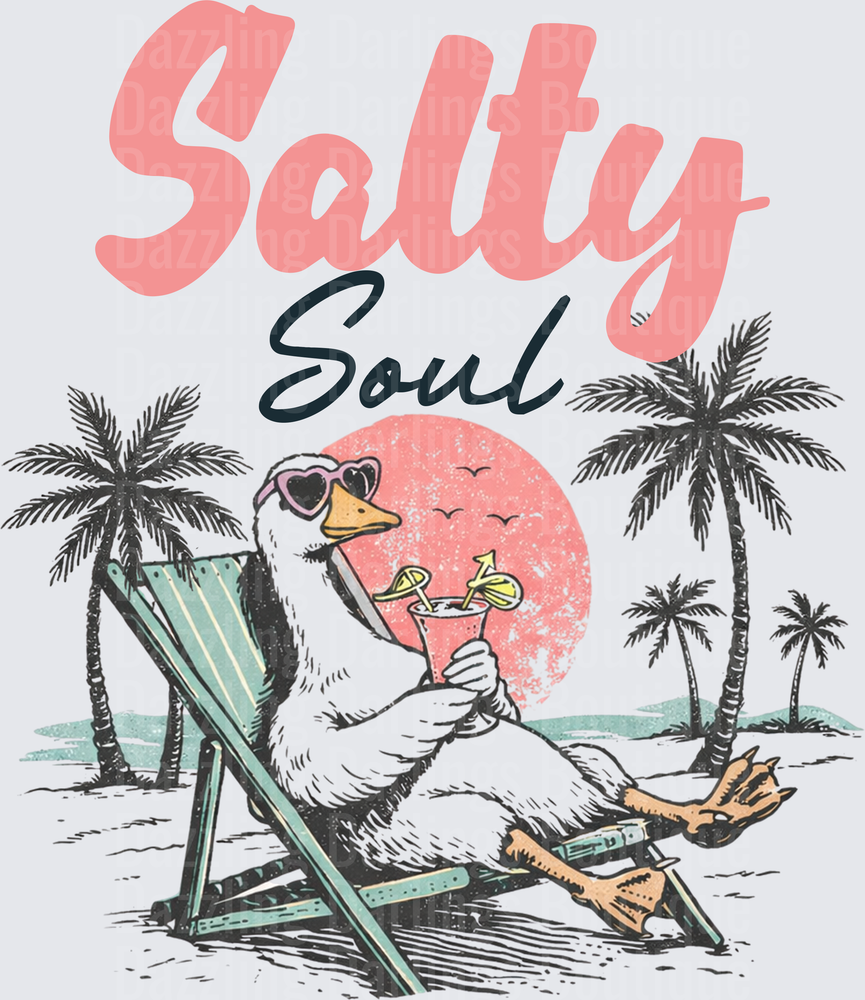 Salty Soul Beach Duck Relaxing in Lounge Chair with Cocktail