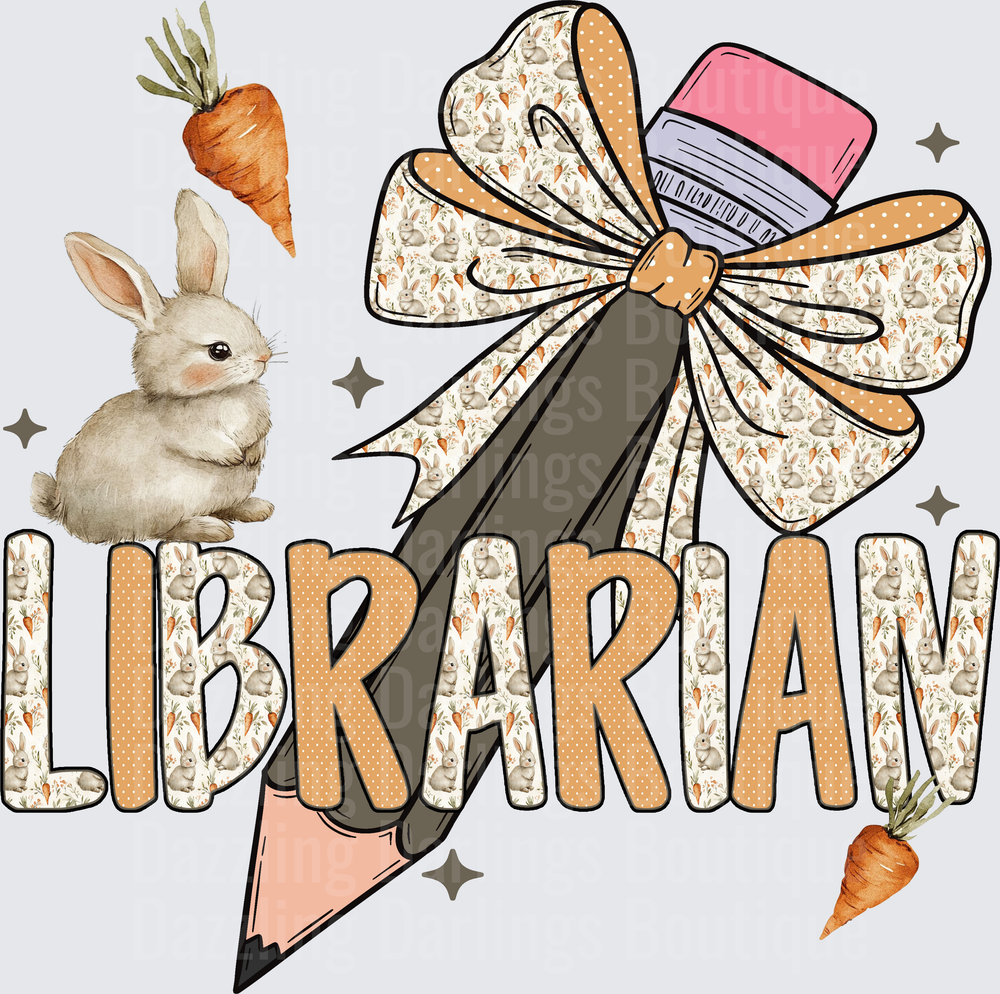 Librarian Pencil with Bow and Bunny Carrot Pattern Design