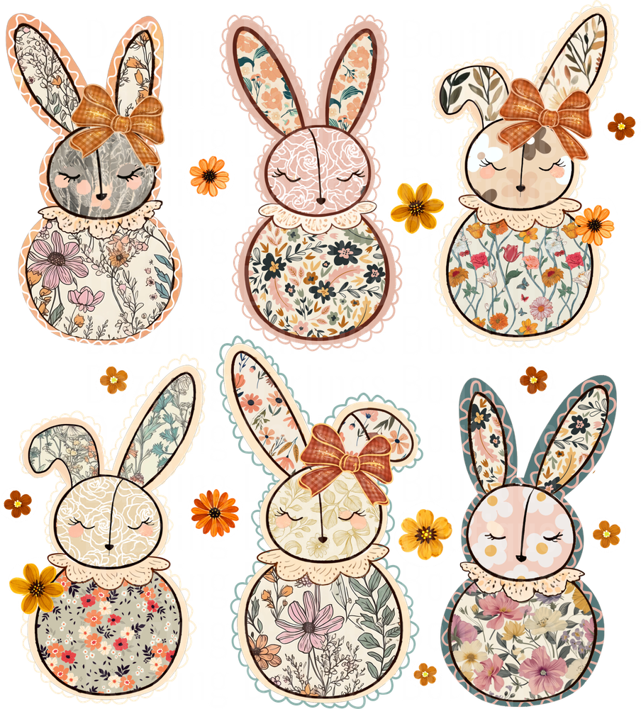 Vintage Floral Easter Bunnies with Lace Collars and Bows