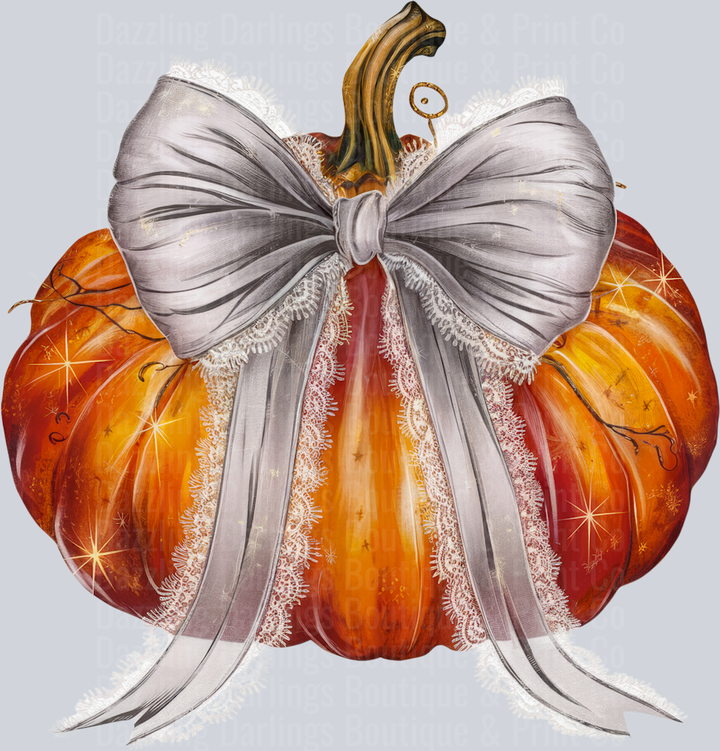 Halloween Fall Pumpkin Orange Silver Coquette Bow