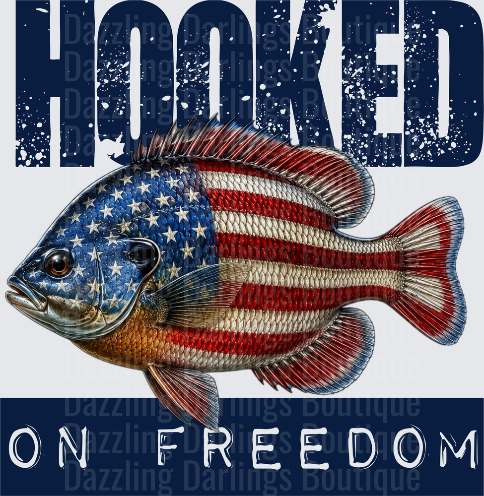 Hooked On Freedom Patriotic Fish American Flag Design