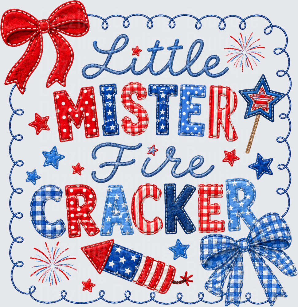 Little Mister Firecracker Patriotic Appliqué Style Design
