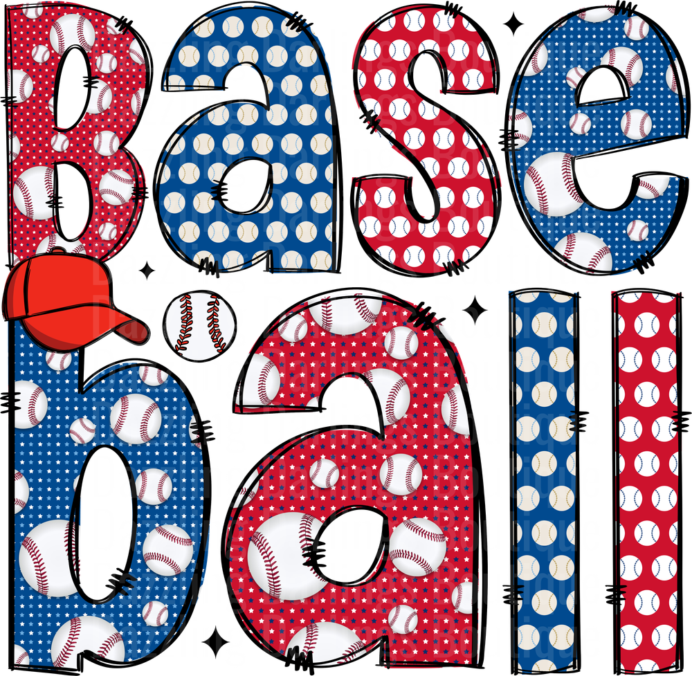 Baseball Dad Distressed Letters with Red White Blue Patterns