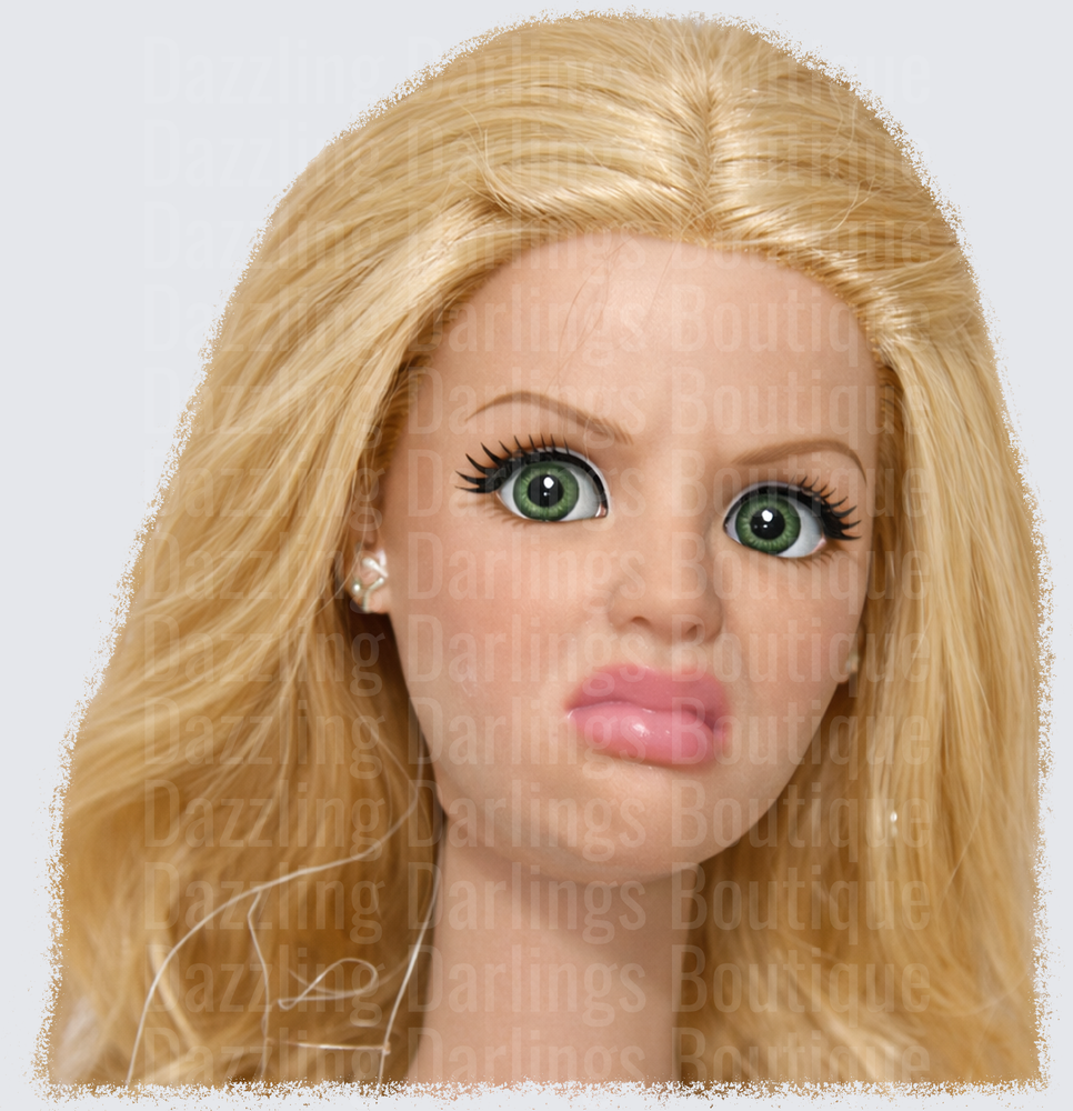Barbie Doll Face with Blonde Hair and Green Eyes