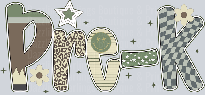 Pre-K Camo Patterned Letters Stars Leopard