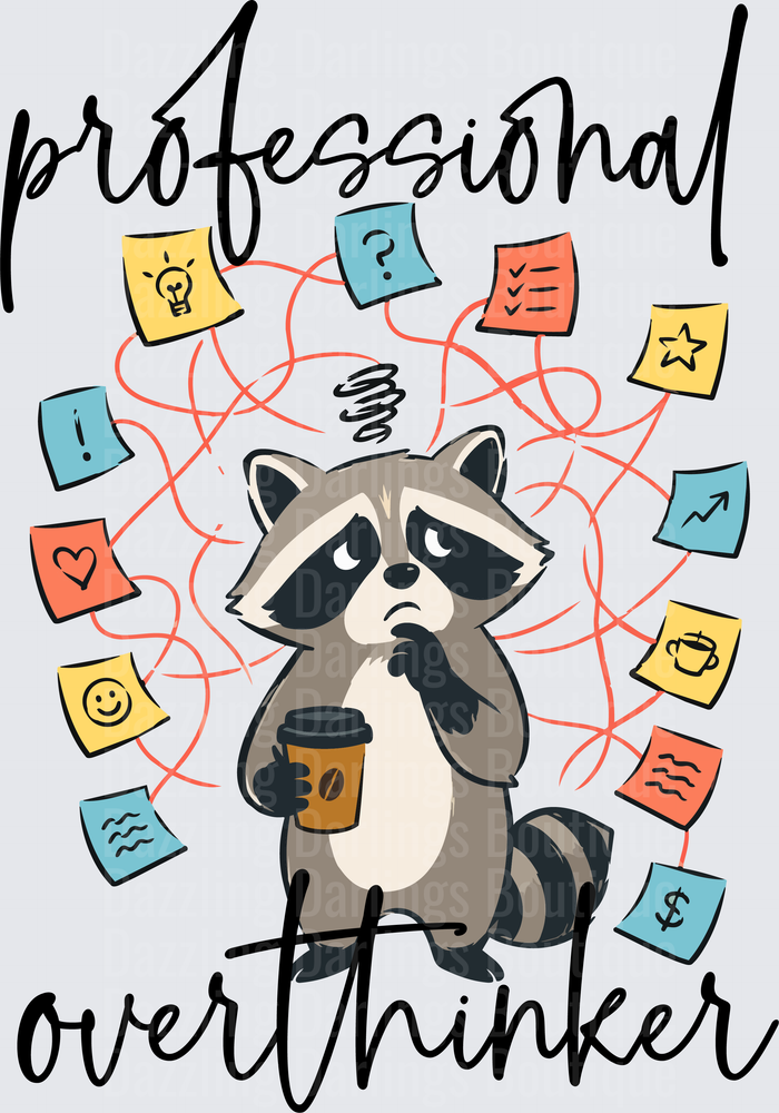 Professional Overthinker Anxious Raccoon with Coffee