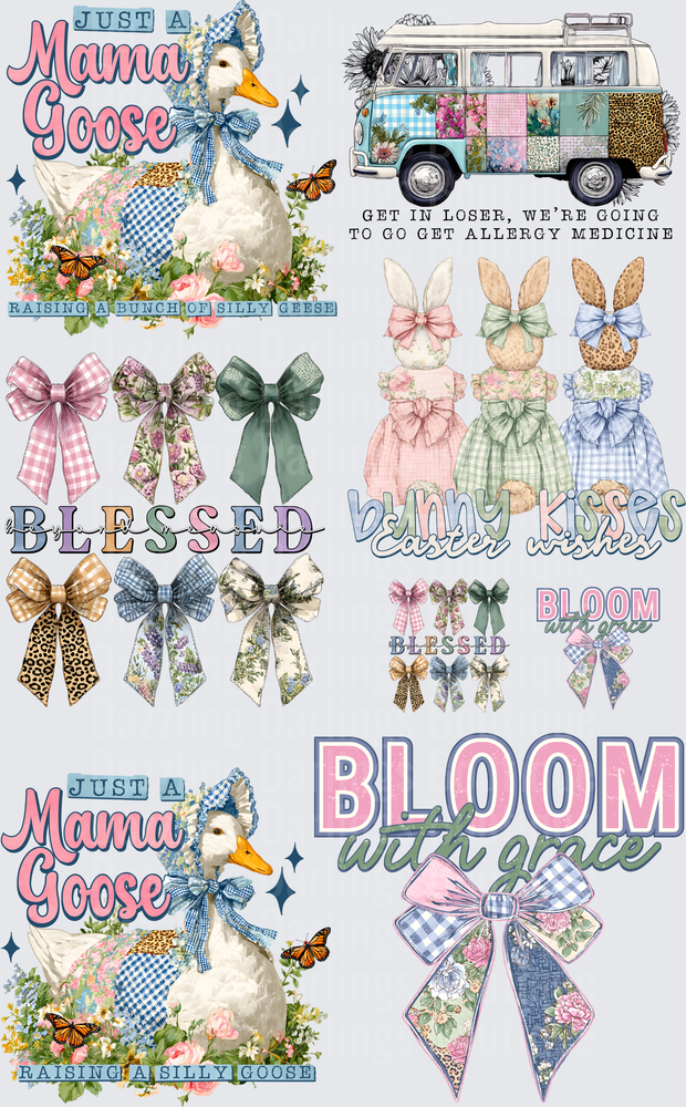 Spring Easter Mama Goose Vintage Van Patchwork Bows Bundle